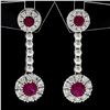 Image 5 : Fancy 18K White Gold 1.38 ctw Round Ruby w/ Diamond Halo Post Drop Dangle Earrin