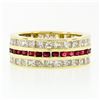 Image 7 : Vintage 18k Gold Channel Round Ruby Princess Cut Diamond Wide Eternity Band Ring