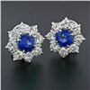 Image 7 : 18k White Gold 8.50 ctw GIA Ceylon Sapphire Diamond Halo Flower Cluster Earrings