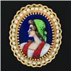 Image 2 : Vintage 14k Gold French Hand Painted Porcelain Portrait Pearl Pin Brooch Pendant