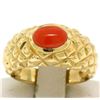 Image 1 : 14k Yellow Gold NICE Oval Cabochon Bezel Set Coral Domed Quilted Texture Ring