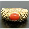 Image 3 : 14k Yellow Gold NICE Oval Cabochon Bezel Set Coral Domed Quilted Texture Ring
