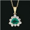 Image 4 : 14k Yellow Gold Trillion Green Emerald Solitaire & Diamond Halo Pendant Necklace
