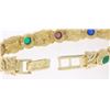 Image 6 : NEW 14K Yellow Gold 7" Onyx Green Agate Amethyst Garnet Textured Tennis Bracelet