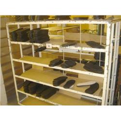 APPROX 13 DOUBLE SIDED MOBILE WHITE SOLE RACKS (Note: Located in Scotland)