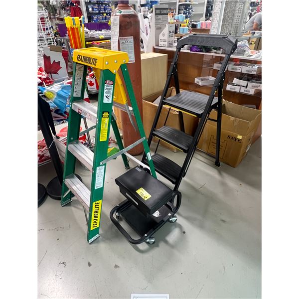 2 STEPLADDERS AND ROLLING KNEE CART Able Auctions