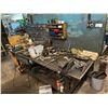 Image 1 : 8'X32" METAL WORK BENCH WITH 4" VICE AND CONTENTS; DRILL BITS, DIES, VALVE SEAT GRINDING STONES,