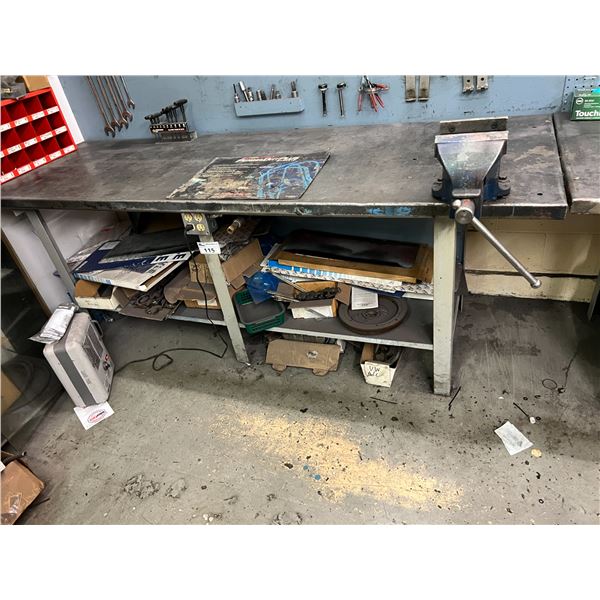 8' X 32" METAL WORK BENCH WITH 5' VICE