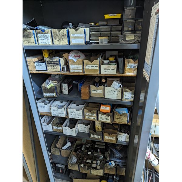 CABINET, CONTENTS & SHELF ITEMS WITH SHOP SUPPLIES INC. SUNNEN HONE REPLACEMENT PARTS/BITS,