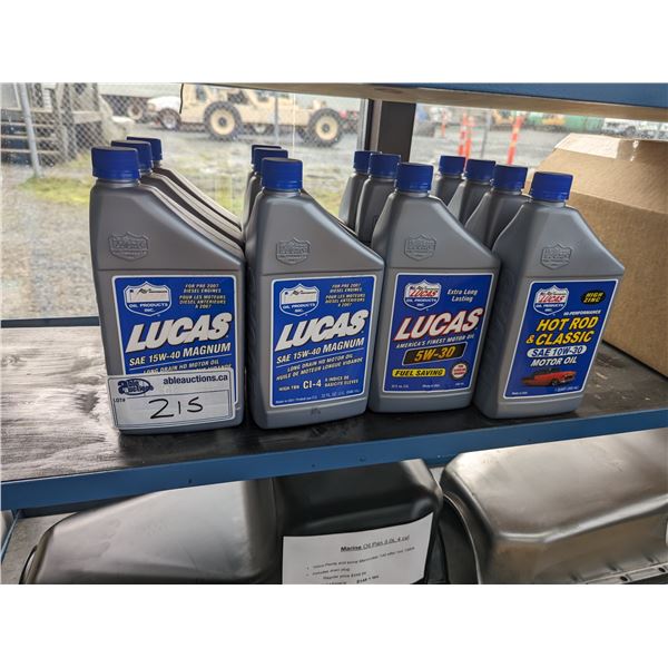 LUCAS OIL. 6 QUARTS 15-40 MAGNUM, 3 QUARTS 5W30, 4 QUARTS OF HOT ROD 10W30