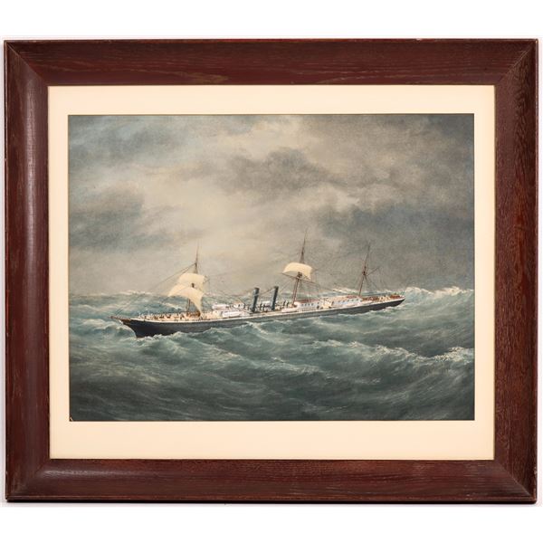 JG Marshall British 2 Mast Steamer Watercolor   1876  [160657]