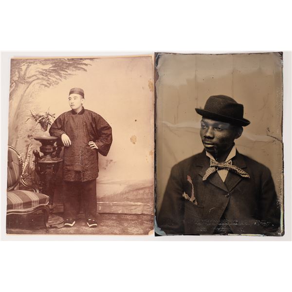 Asian and Black Man in Hats Vintage Photos, 2    [171148]