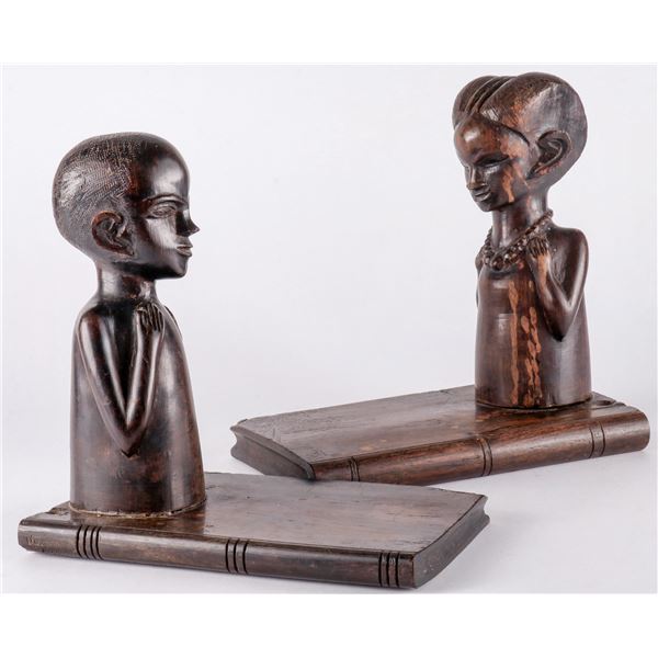 Carved Ebony African Couple Bookends, 2    [161313]