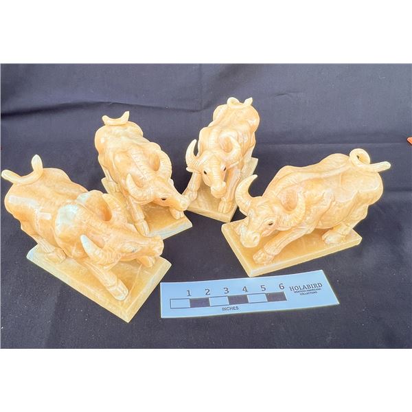 Yellow Onyx Carved Water Buffalos (4)    [172009]