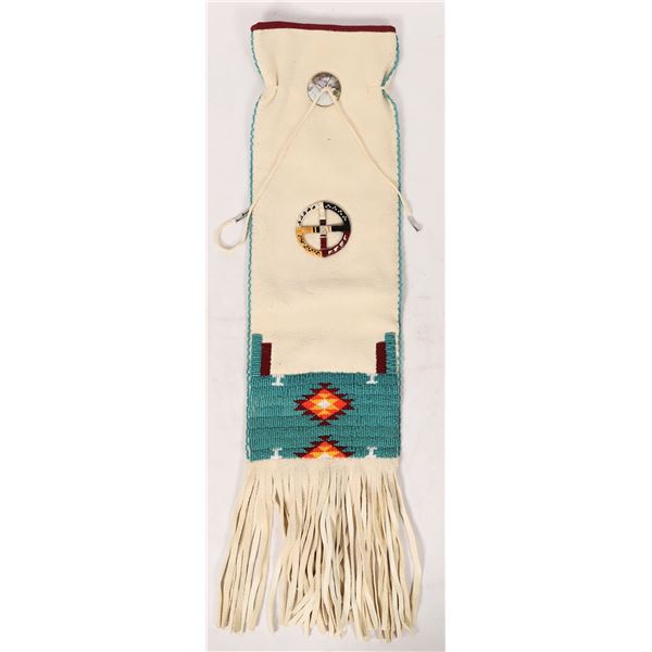 Beaded Pipe Bag with Medicine Wheel and Mother of Pearl    [170975]