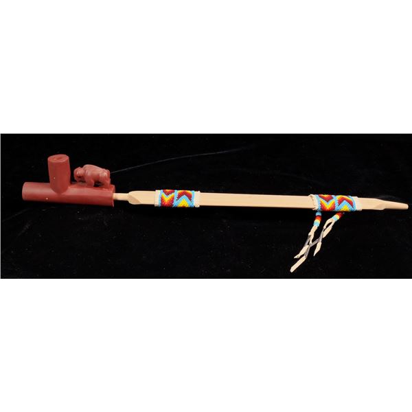 Sioux (Lakota) Peace Pipe with Bead Work with Buffalo Pipestone Bowl  [170796]