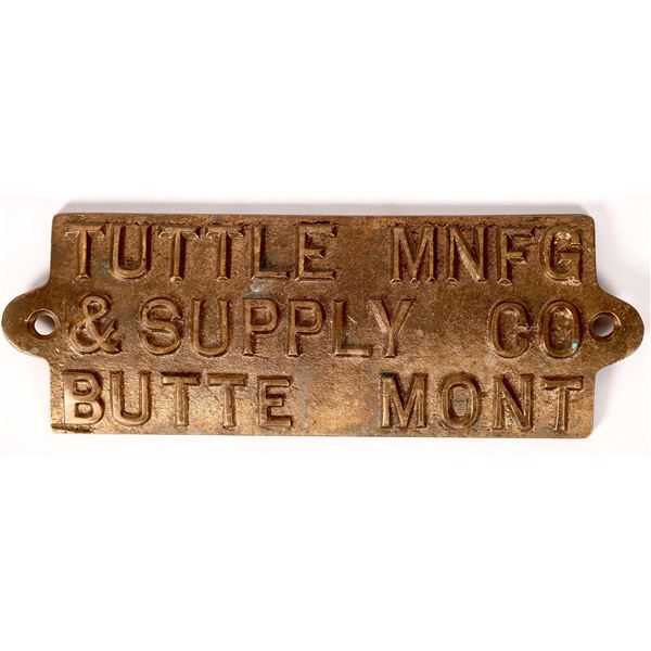 Tuttle Mnfg. & Supply Brass Wall Plaque, Very Rare    [175560]