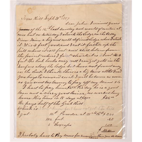 Miner's Report Letter from Emigrant  1887  [171508]