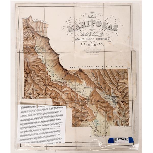 Map of Las Mariposa Estate: Colored Lithograph of Land Grant that Fremont Purchased in 1847    [1732