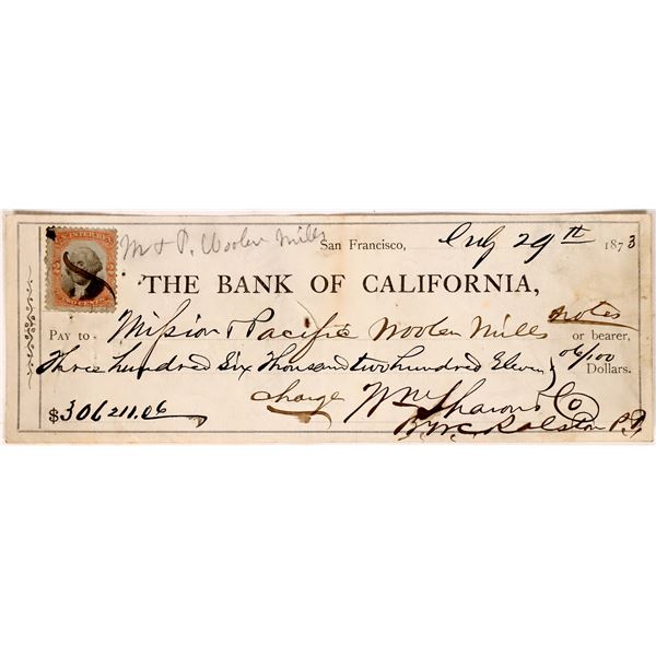 W C Ralston Signed Check, Possible Levi Strauss Connection?    [175727]