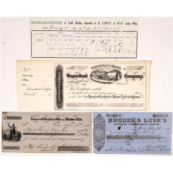 Shasta and Yreka Banking, Express, & Assay Ephemera  c.1850s-60s  [166942]