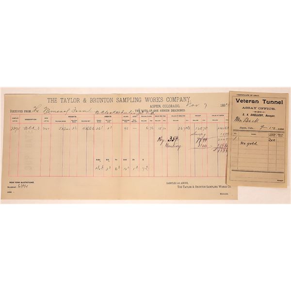 Aspen Assay Receipts - Rare! (2)  1894 & 1896  [123615]