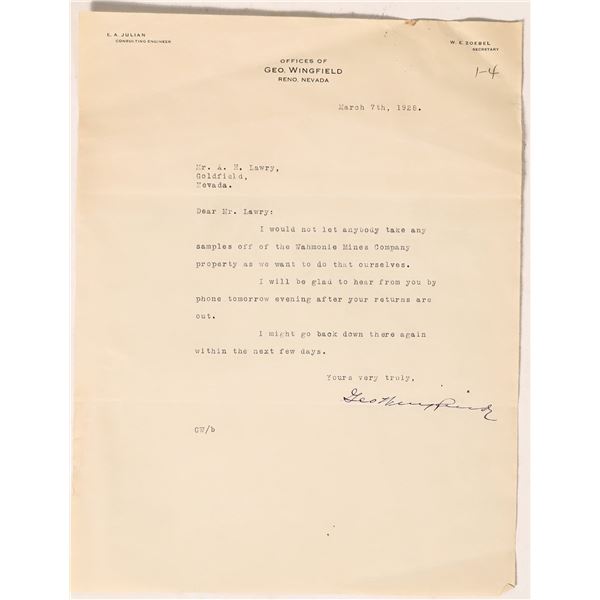 George Wingfield Letter  1928  [170590]