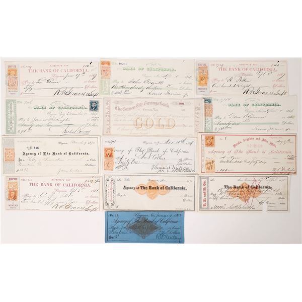 Comstock Mining Check Collection incl. William Sharon Rarity  1864-1882  [173856]