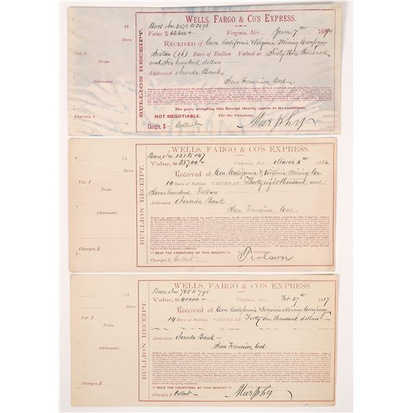 Con. California & Virginia Mining Co. Bullion Receipts for Wells Fargo  1886-1890  [164478]