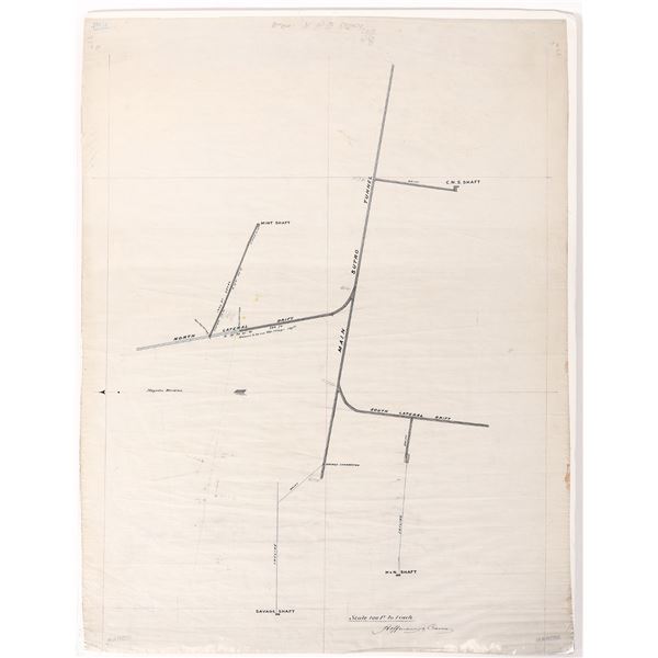 Sutro Tunnel with Shafts Hand Draw Map, c. 1878    [175697]