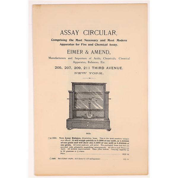 Eimer & Amend Assay Circular  c.1885  [166952]