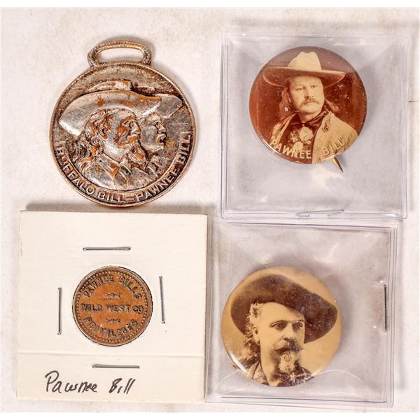 Buffalo Bill & Pawnee Bill Pinbacks, Token and Medallion (3)  1896  [173624]