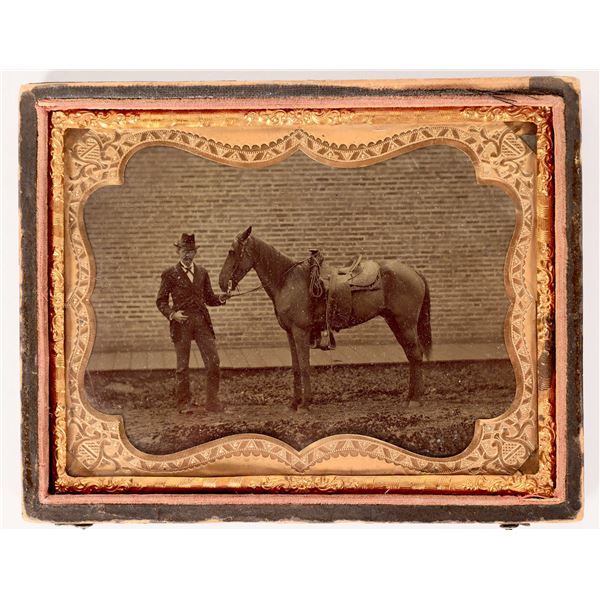 Gentleman and Horse Tintype or Ambrotype  c1850s  [175963]