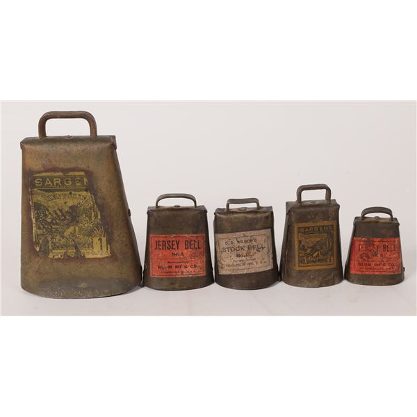 Sargent, Wilsons & Blum Cowbells (5)  1800s-1900s  [173636]