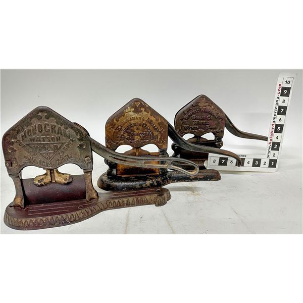 Embossed Cast Iron Plug Tobacco Cutters (3)    [172549]