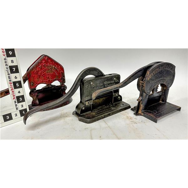 Embossed Cast Iron Plug Tobacco Cutters (3)    [172550]