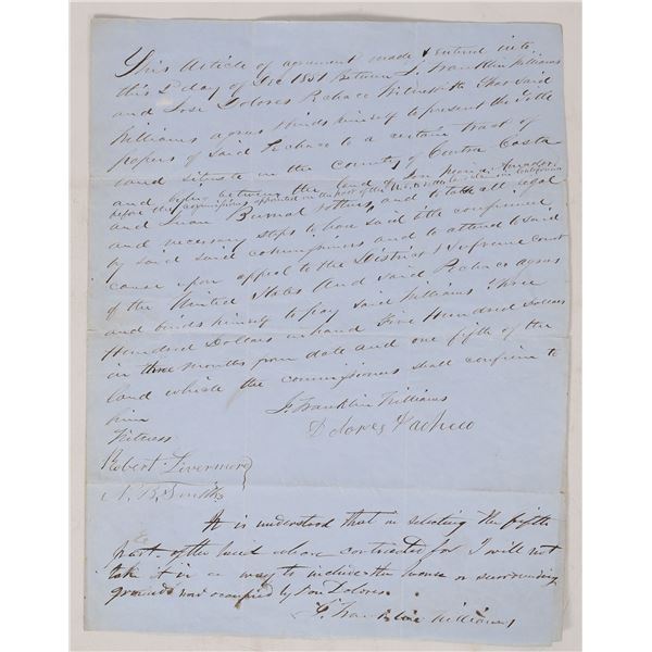 Land Sale Contract Signed By Don Jose Dolores Pacheco  December 2, 1851  [172983]