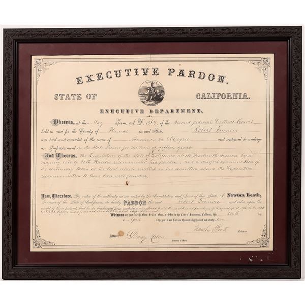 Governor Booth  Pardon for 1869 Murder  1872  [173970]