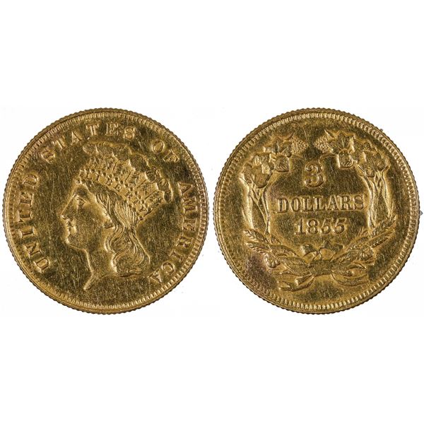 Indian Princess Head $3 Gold Piece  1855  [163145]