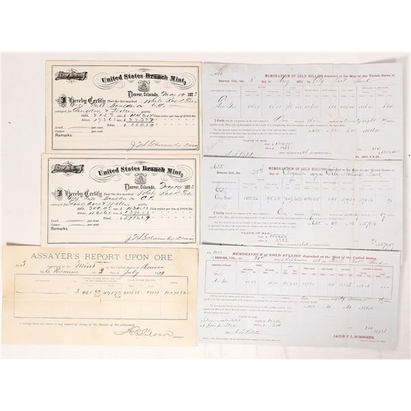 173123 Bullion Receipt and Assay Records from the Denver Branch Mint, c. 1873 ...