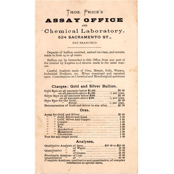 Thomas Price's Assay Office & Chem. Lab. - BU.S. iness Card  c1870-80s  [163562]