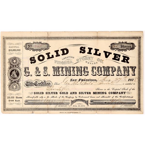 Rare Solid Silver G&S Mining Company, 1878, Stock  1878  [173879]