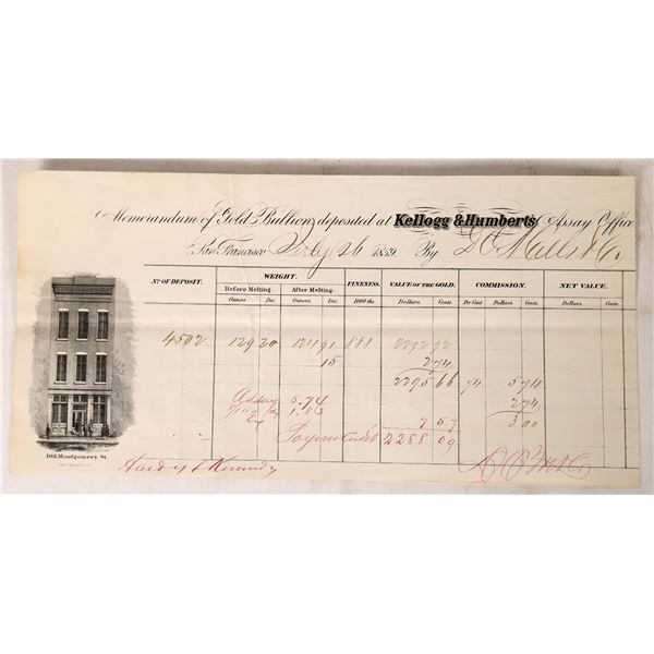 Kellogg & Humbert's Gold Bullion Receipt, 1859    [173708]