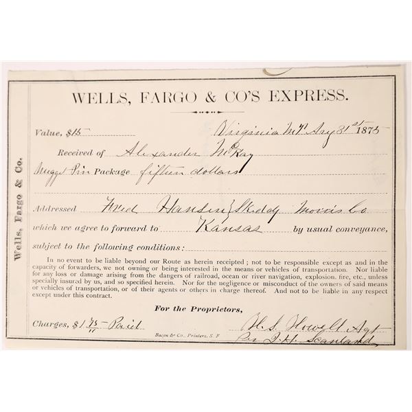 SSCA Wells Fargo & Co. Receipt for a Nugget Pin, 1875    [173805]