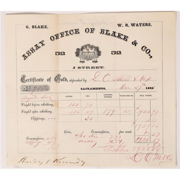 SSCA: Blake & Co. Assay Receipt, 1860  1860  [173241]