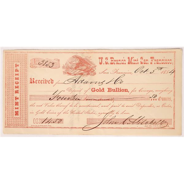 SSCA: U.S. Branch Mint SF Receipt, 1854  1854  [173252]