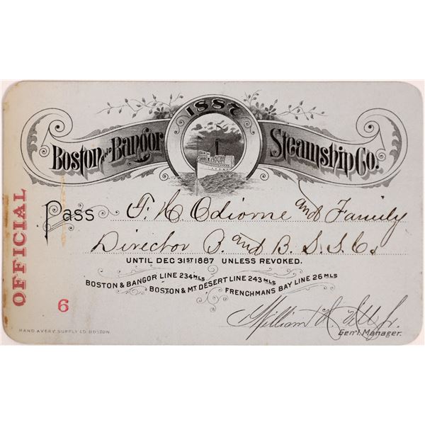 Boston & Bangor Steamship Company Annual Pass  1887  [134725]