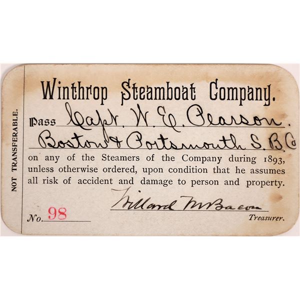 Winthrop Steamboat Company Annual Pass  1893  [134679]