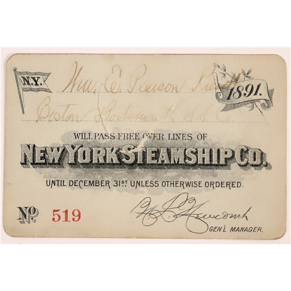 New York Steamship Company Annual Pass  1891  [134693]