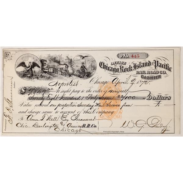 Chicago Rock Island Pacific Railroad Check  1872  [171084]